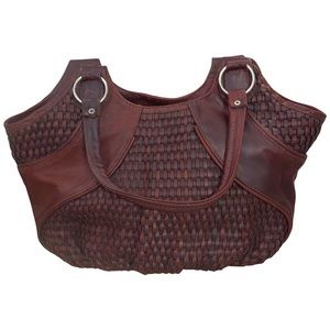 Handmade in Mexico- Red Bark Woven Leather Shoulder Bag‎